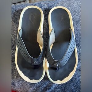 OluKai Black and Cream Men's Flip-Flops